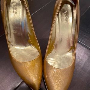 Gucci Glitter Gold platform heels